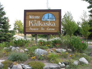 Welcome sign to Kalkaska, MI